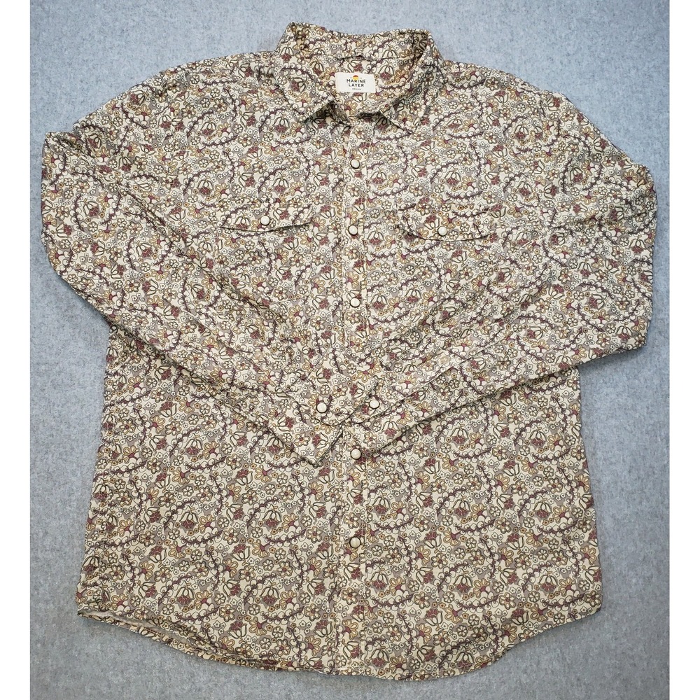 Marine Layer Bon Tempe Pearl Snap Button Shirt Mens Sz M Long Sleeve Retro‎ Look